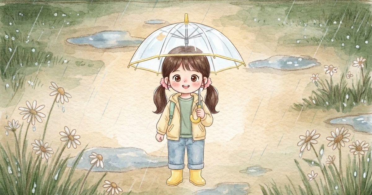 여자아이 그림, 맨투맨 + 가벼운 겉옷, 우산과 장화
