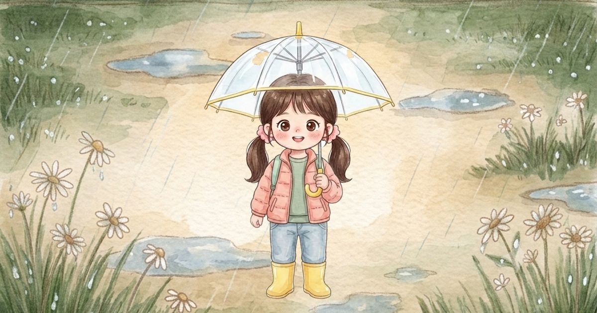 여자아이 그림, 맨투맨 + 점퍼, 우산과 장화
