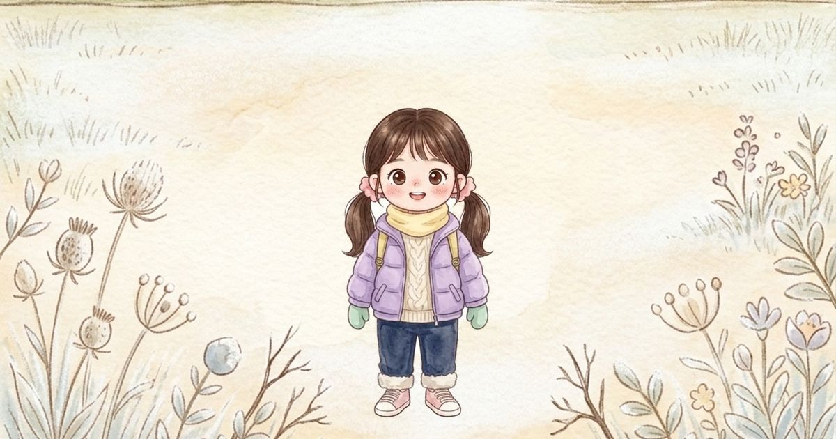 여자아이 그림, 니트 + 패딩