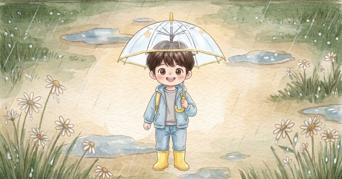 남자아이 그림, 맨투맨 + 가벼운 겉옷, 우산과 장화