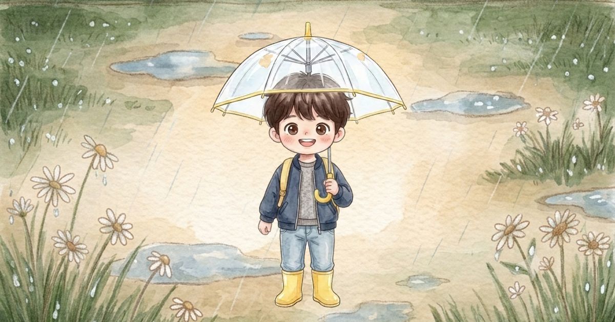 남자아이 그림, 맨투맨 + 점퍼, 우산과 장화